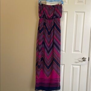 Express Bandeau Scarf Maxi Dress Pink and Blue Chevron